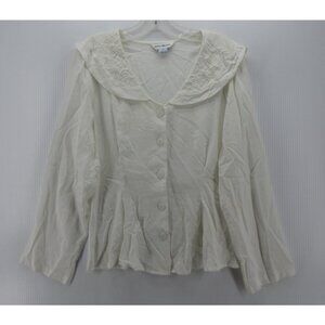 April Cornell Top Medium Blouse Floral Embroidered Sailor Collar *
